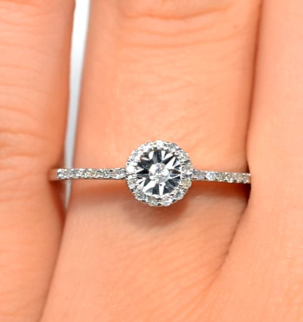 WHITE* Halo Ring with 0.11ct of Diamonds set in 9K White Gold