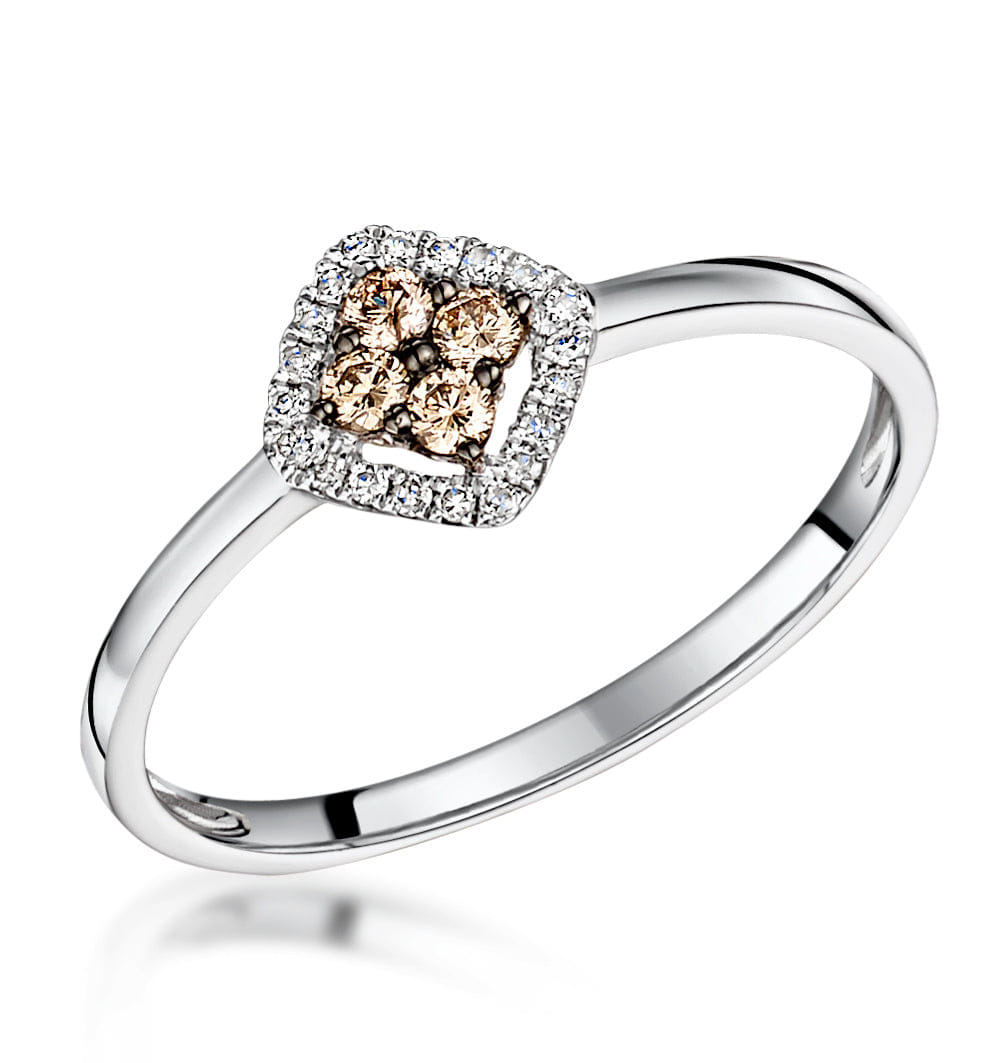 Diamond stellato champagne halo diamond ring 015ct in 9k white gold