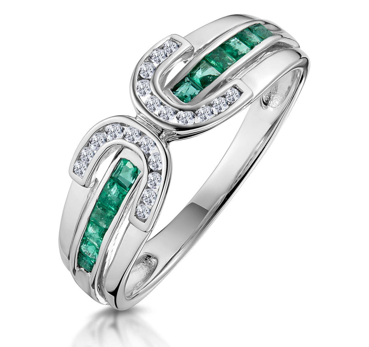 Diamond Emerald And 0.12CT Diamond Ring 9K White Gold