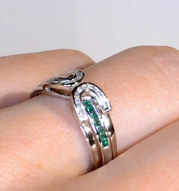 Diamond Emerald And 0.12CT Diamond Ring 9K White Gold