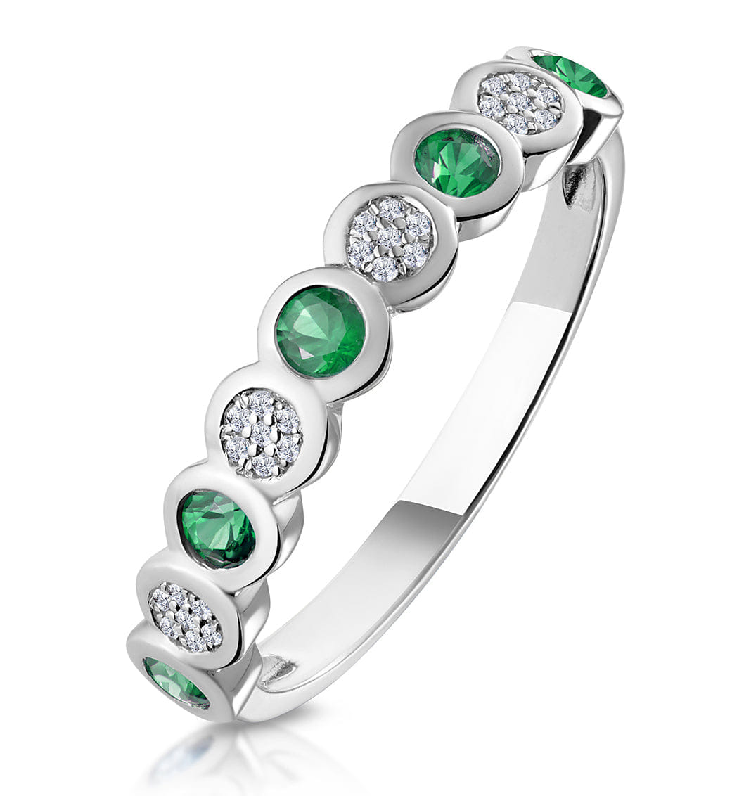 Diamond Stellato Emerald and Diamond Eternity Ring in 9K White Gold - SIZE I