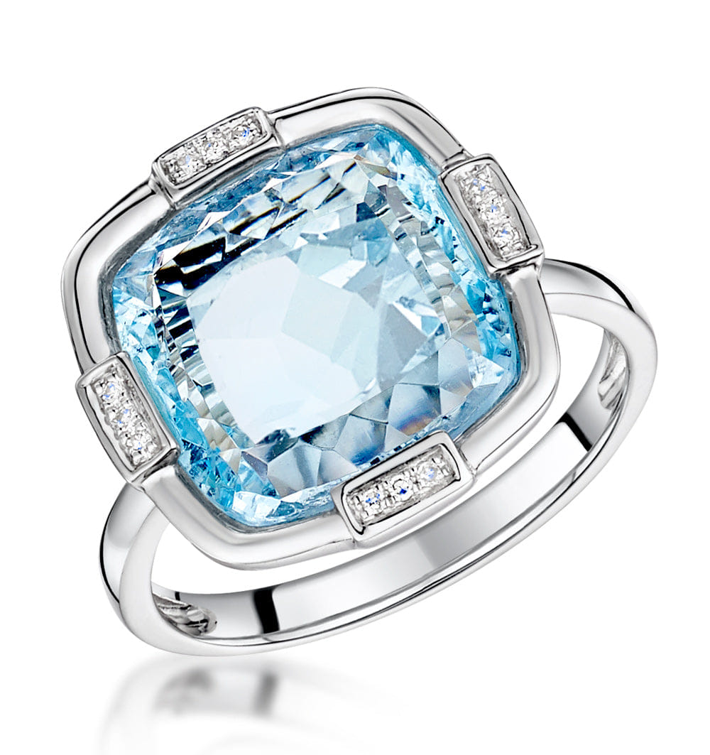 Diamond Blue Topaz and Diamond Stellato Ring 0.03ct in 9K White Gold SIZE K