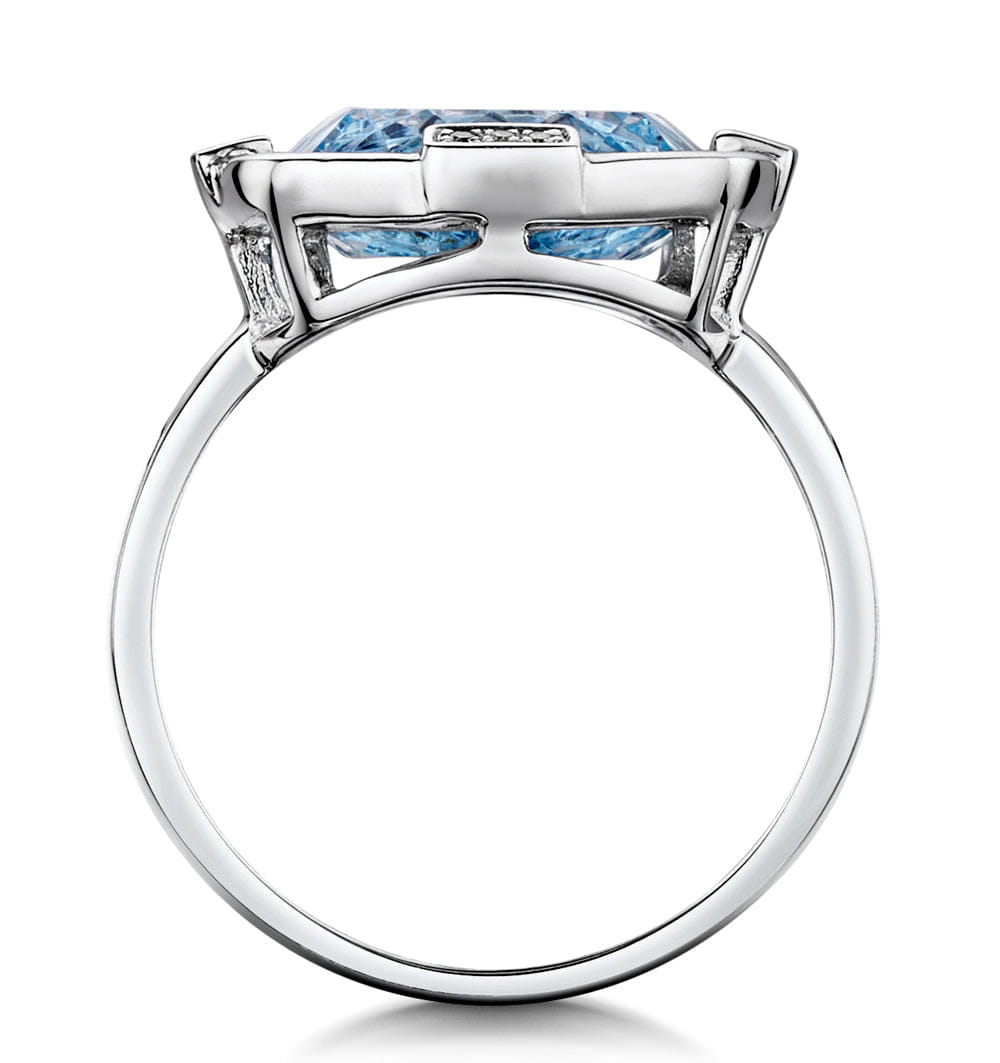 Diamond Blue Topaz and Diamond Stellato Ring 0.03ct in 9K White Gold SIZE K