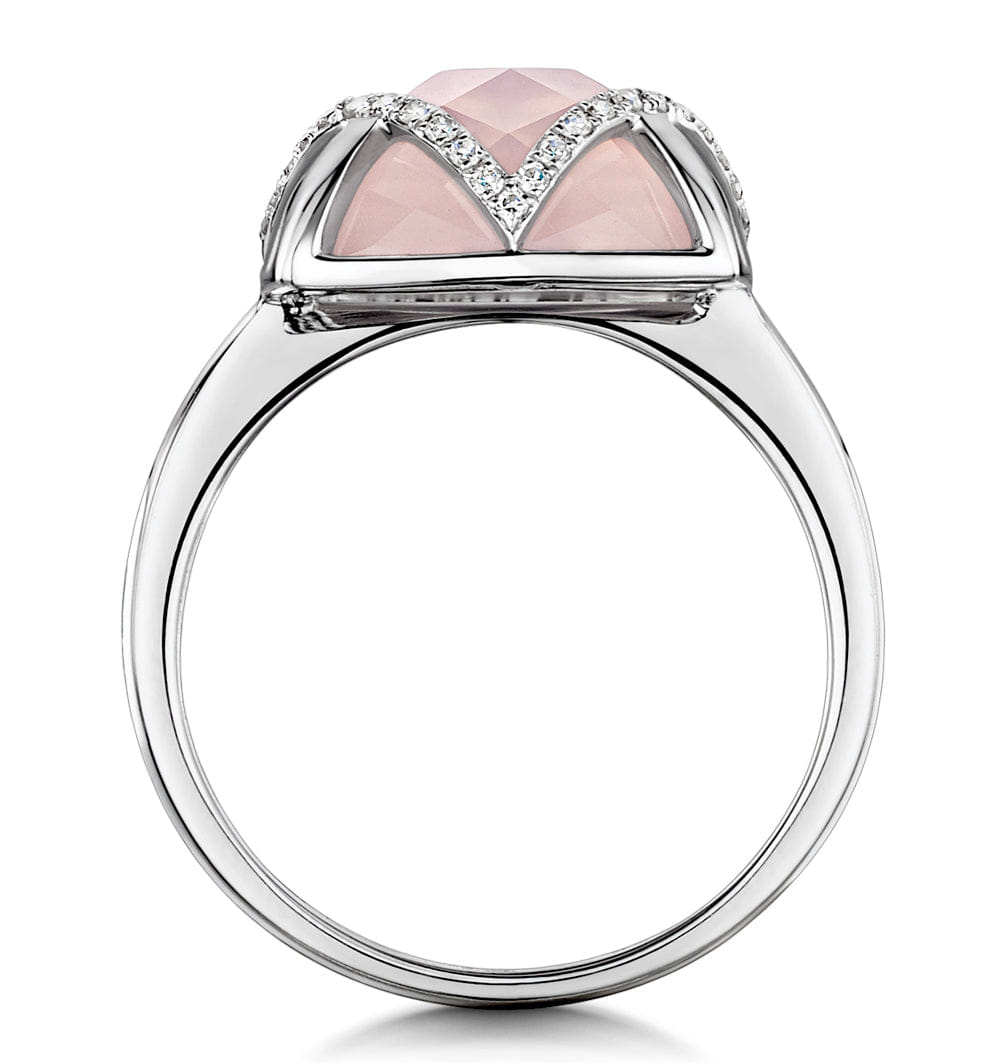 Diamond Stellato Collection Rose Quartz and Diamond Ring 9K White Gold SIZES AVAILABLE J K L