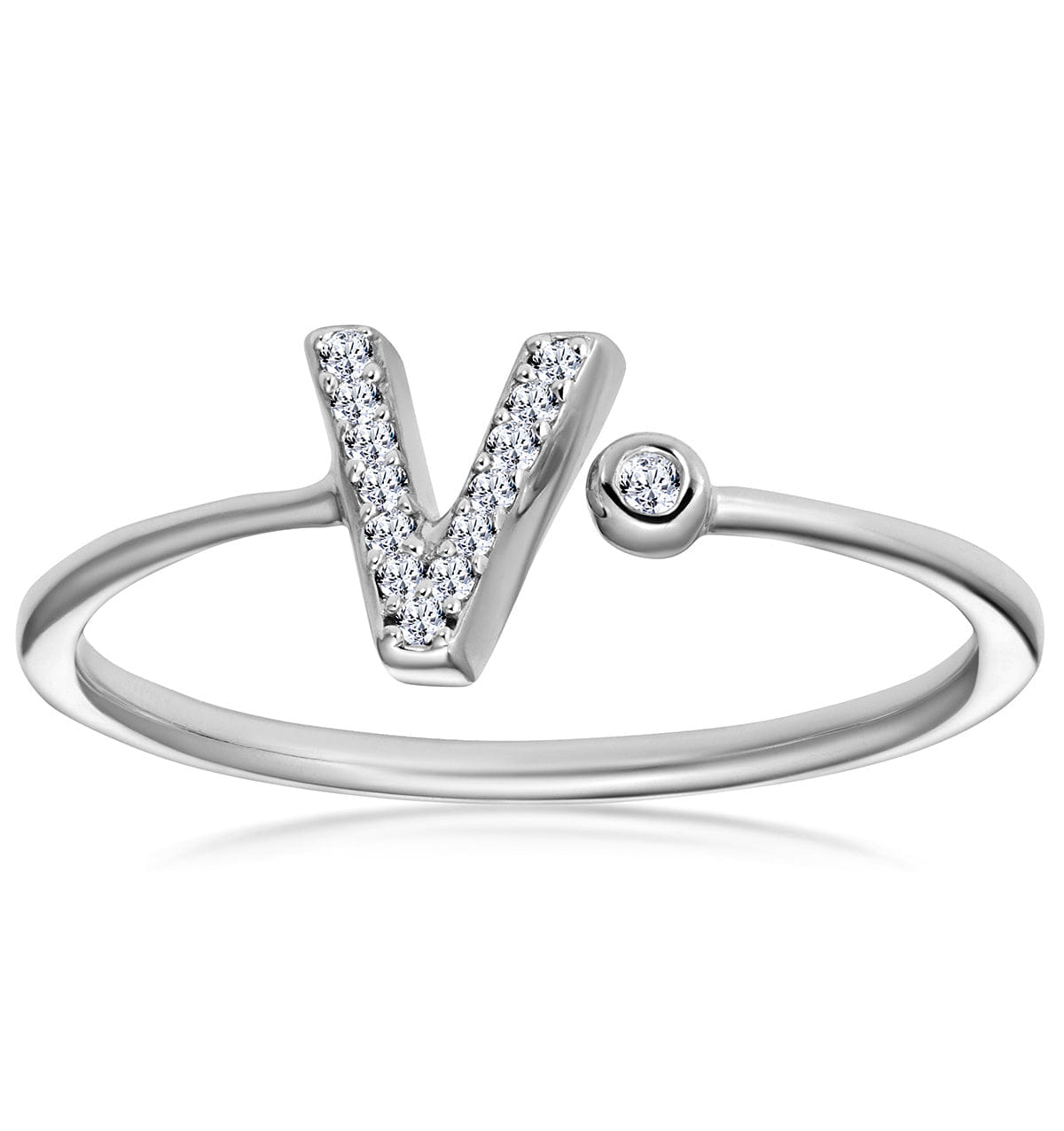 Diamond Lab Diamond Initial V Ring 0.07ct Set in 925 Silver SIZE L N