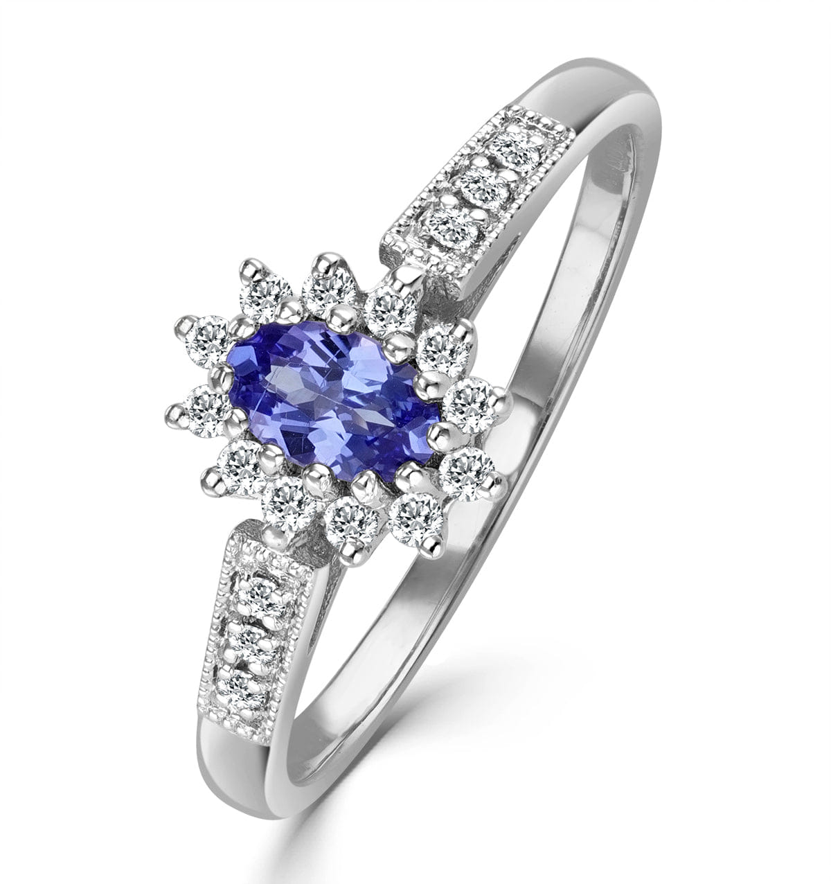 Diamond Tanzanite 5 x 3 mm And Diamond 9K White Gold Ring
