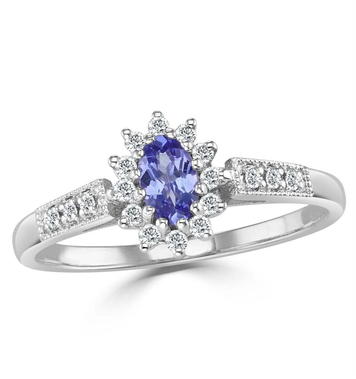 Diamond Tanzanite 5 x 3 mm And Diamond 9K White Gold Ring