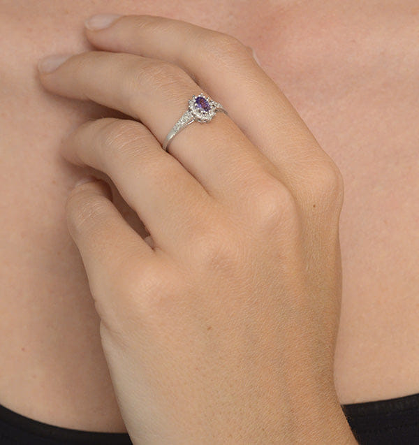Diamond Tanzanite 5 x 3 mm And Diamond 9K White Gold Ring