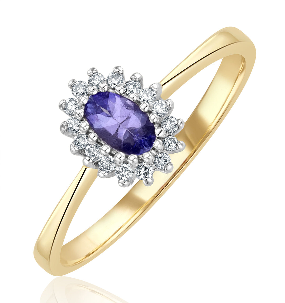 Diamond Tanzanite 5 x 3 mm And Diamond 9K Gold Ring A4323