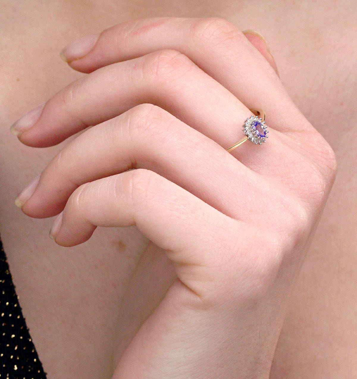 Diamond Tanzanite 5 x 3 mm And Diamond 9K Gold Ring A4323
