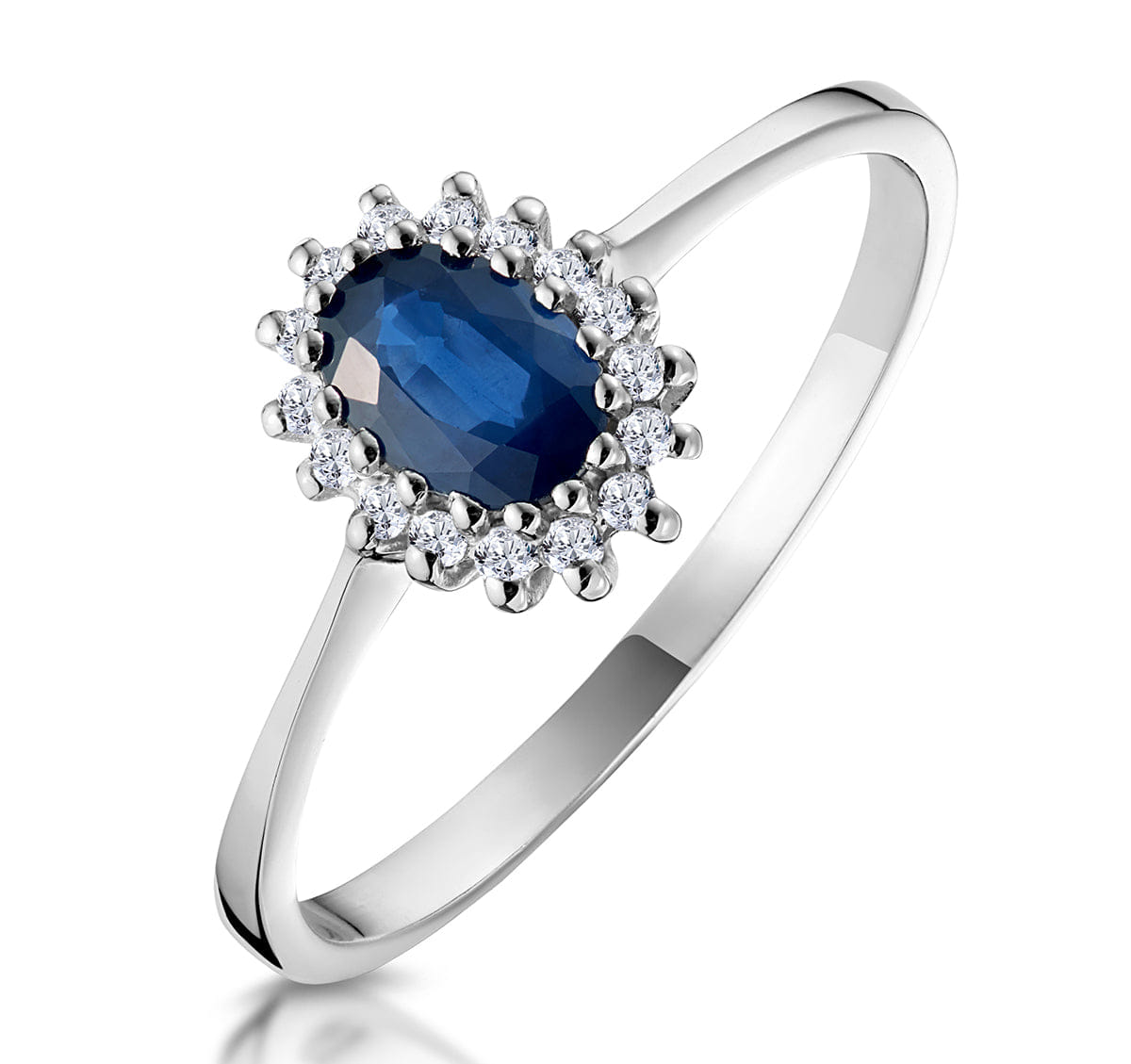 Diamond Sapphire 6 x 4 mm And Diamond 9K White Gold Ring A3906