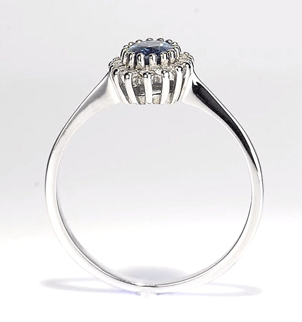 Diamond Sapphire 6 x 4 mm And Diamond 9K White Gold Ring A3906