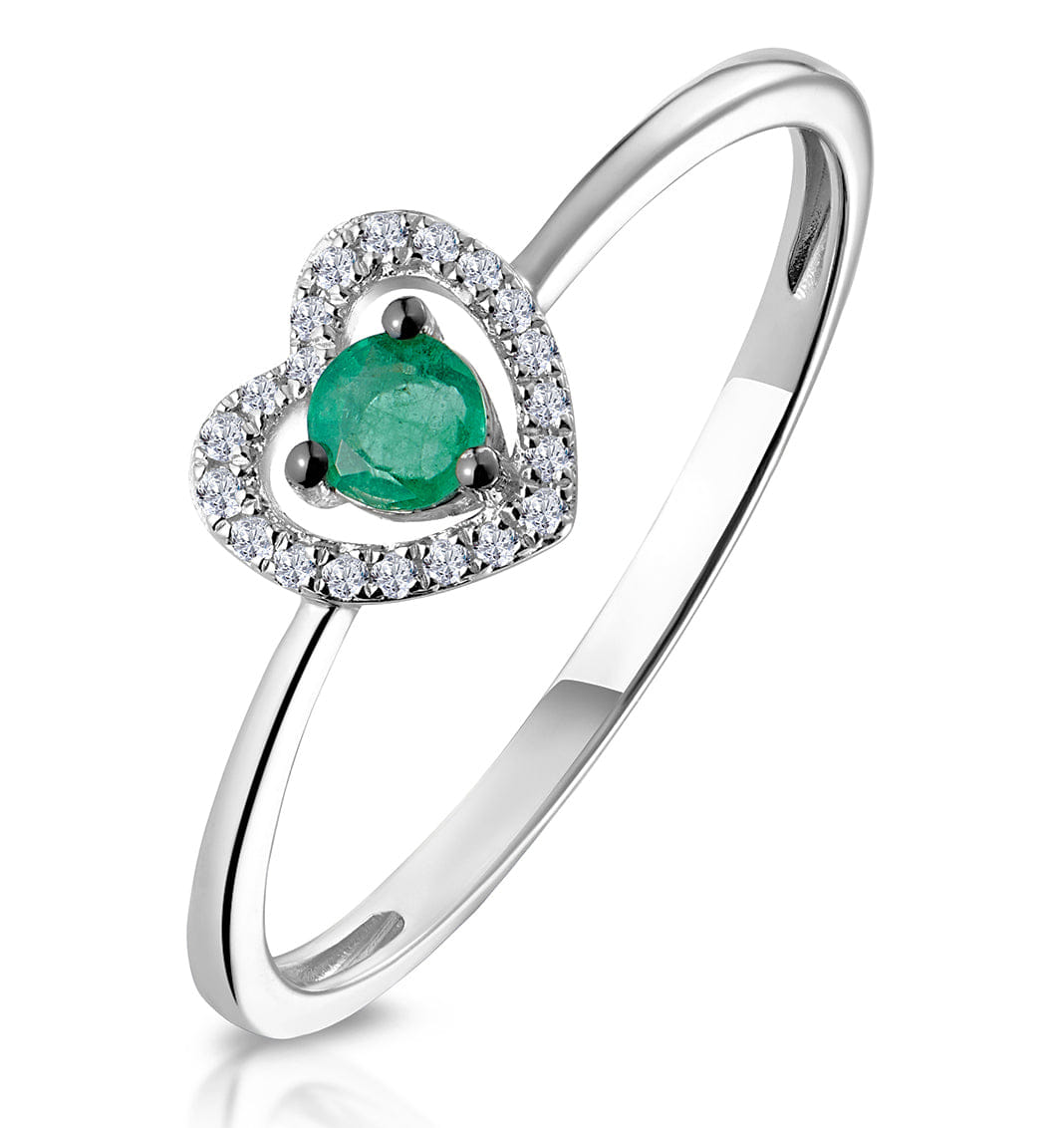 Diamond Emerald and Diamond Stellato Heart Ring in 9K White Gold