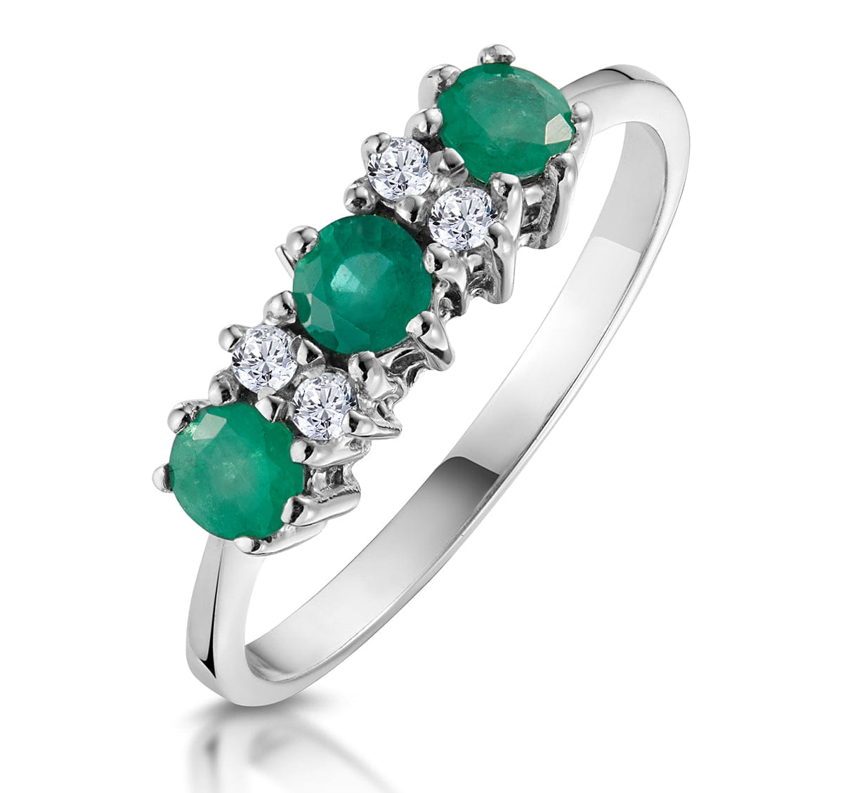 Diamond Emerald 0.45ct And Diamond 9K White Gold Ring