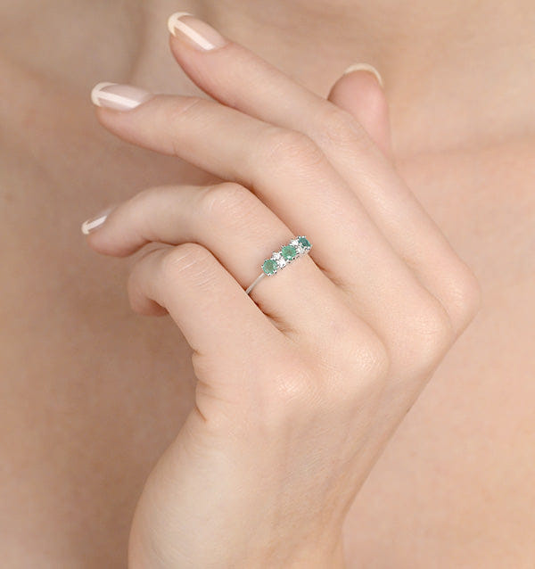 Diamond Emerald 0.45ct And Diamond 9K White Gold Ring