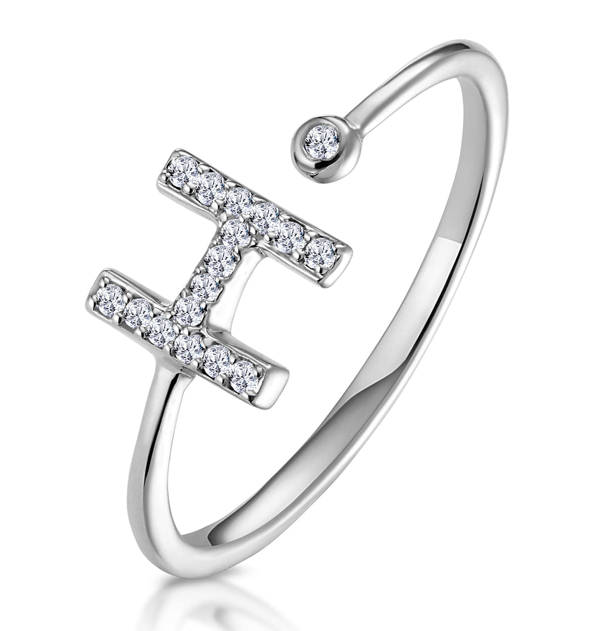 Diamond Initial H Ring 0.07ct set in 9K White Gold