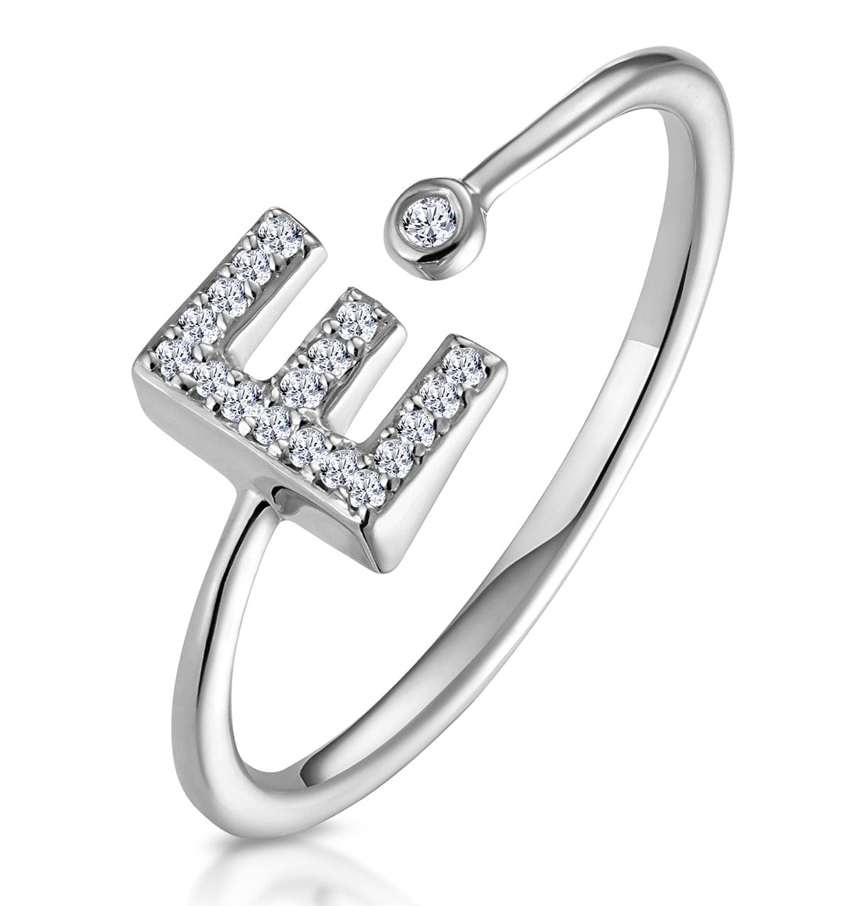 Diamond Initial E Ring 0.07ct set in 9K White Gold