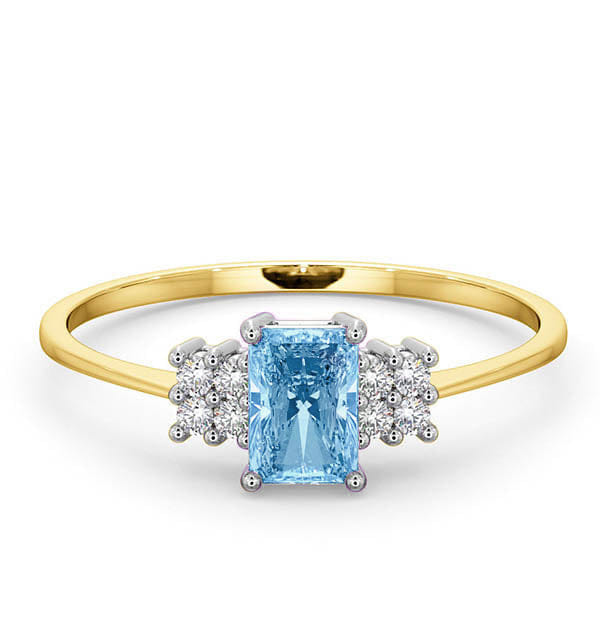 Diamond Blue Topaz 6 x 4 mm And Diamond Ring 9K Yellow Gold