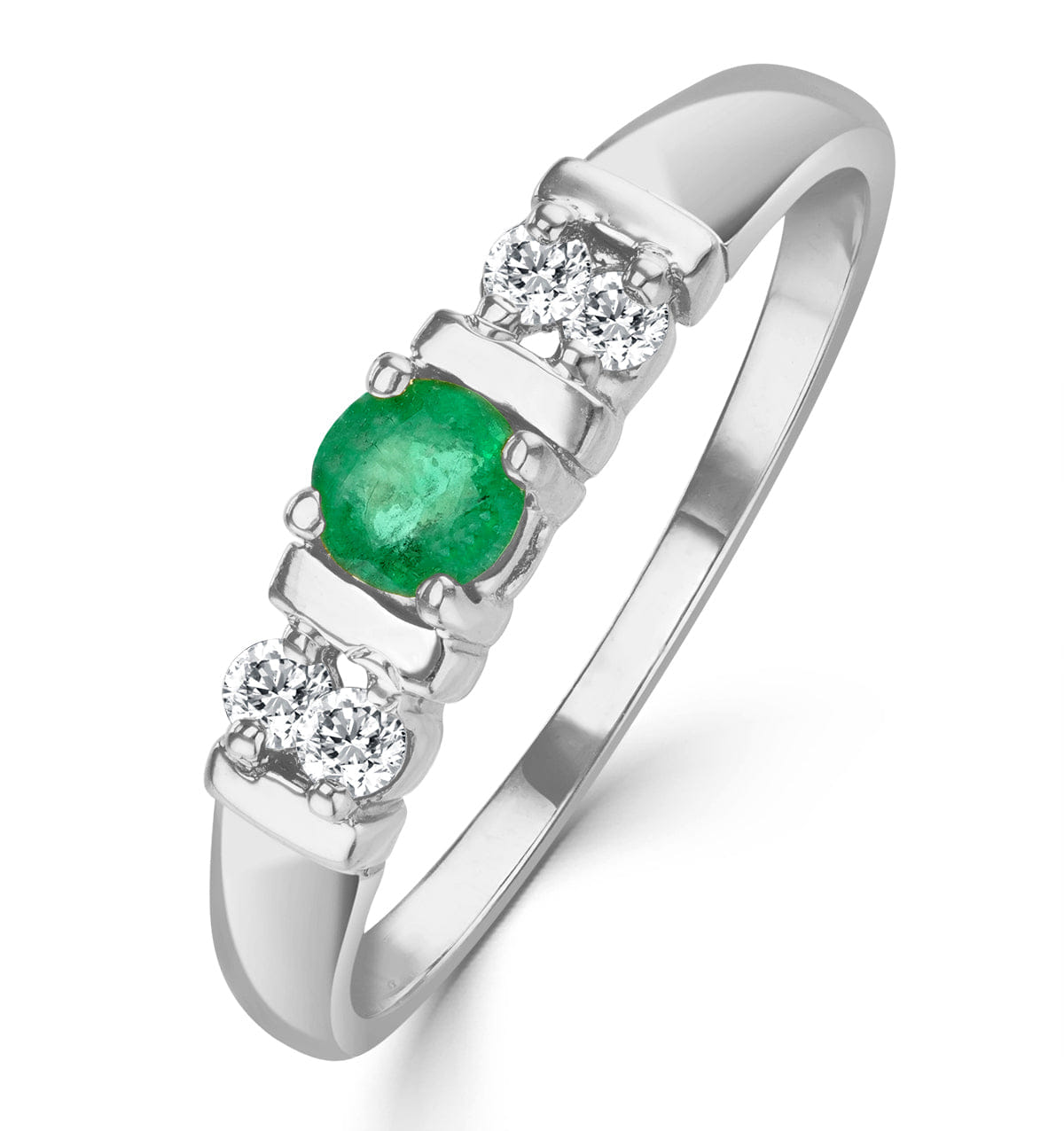 Diamond Emerald 3.75 mm And Diamond 9K White Gold Ring