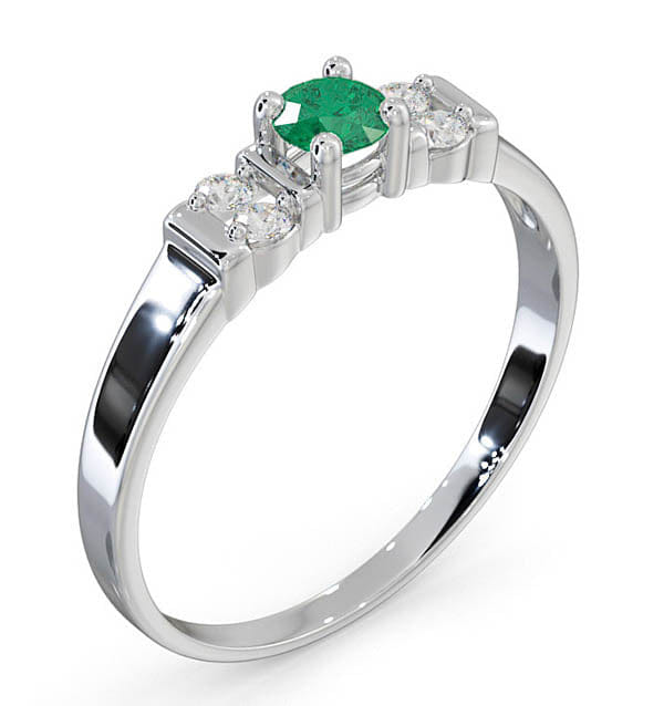 Diamond Emerald 3.75 mm And Diamond 9K White Gold Ring