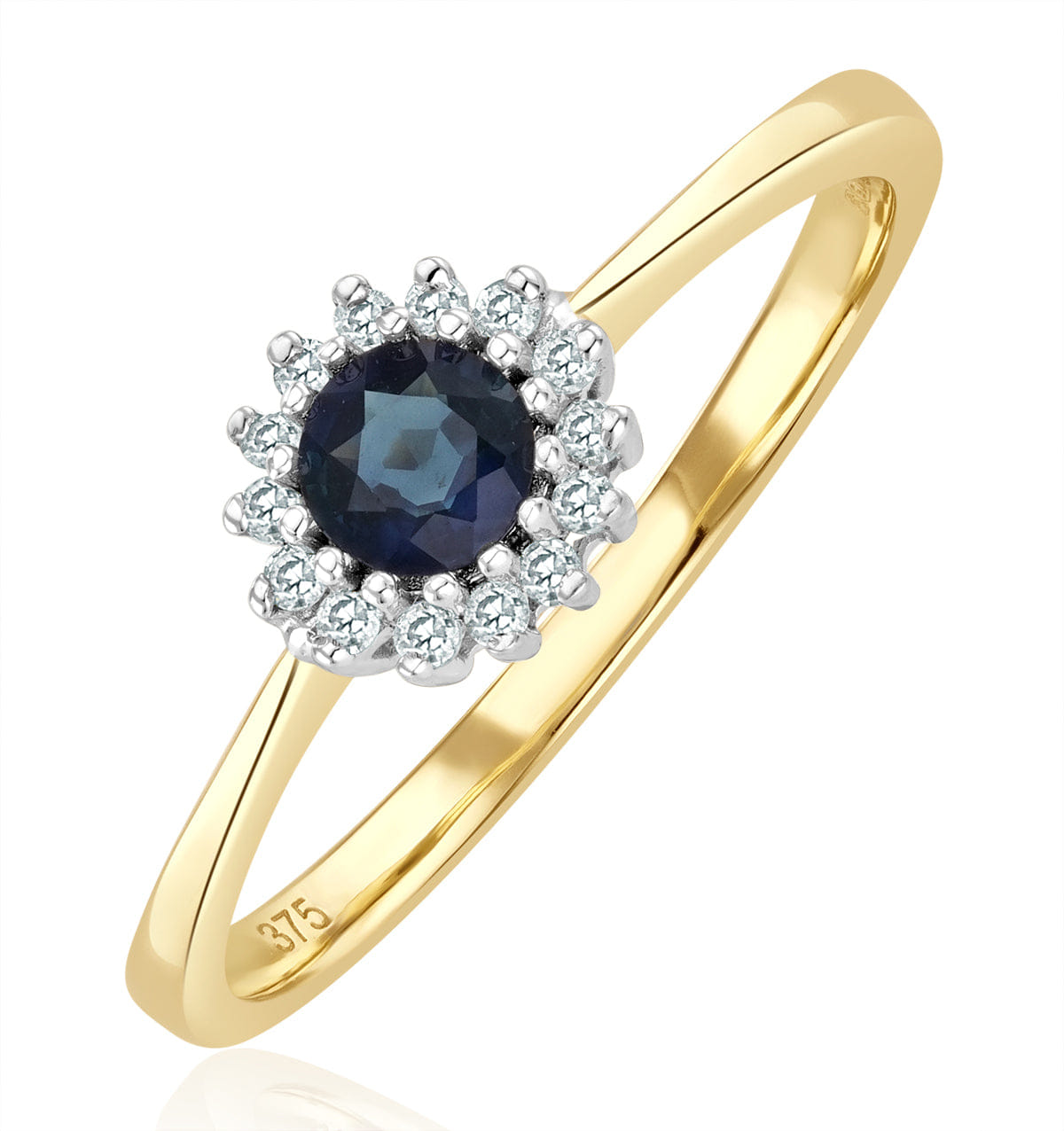 Diamond Sapphire 3 x 3 mm And Diamond 9K Gold Ring