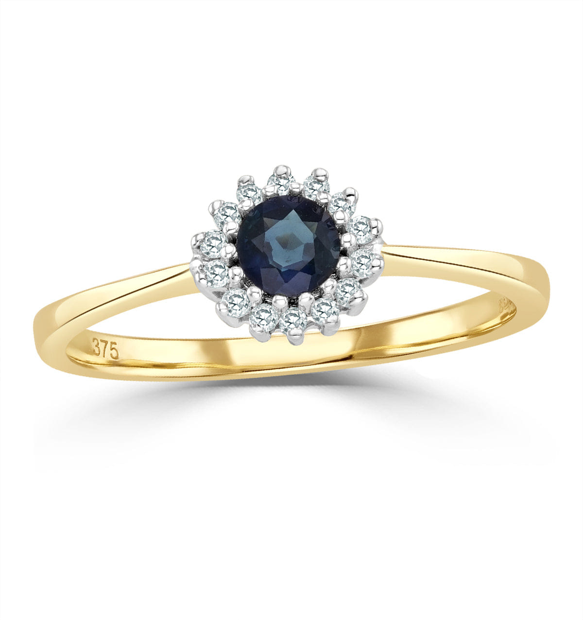 Diamond Sapphire 3 x 3 mm And Diamond 9K Gold Ring