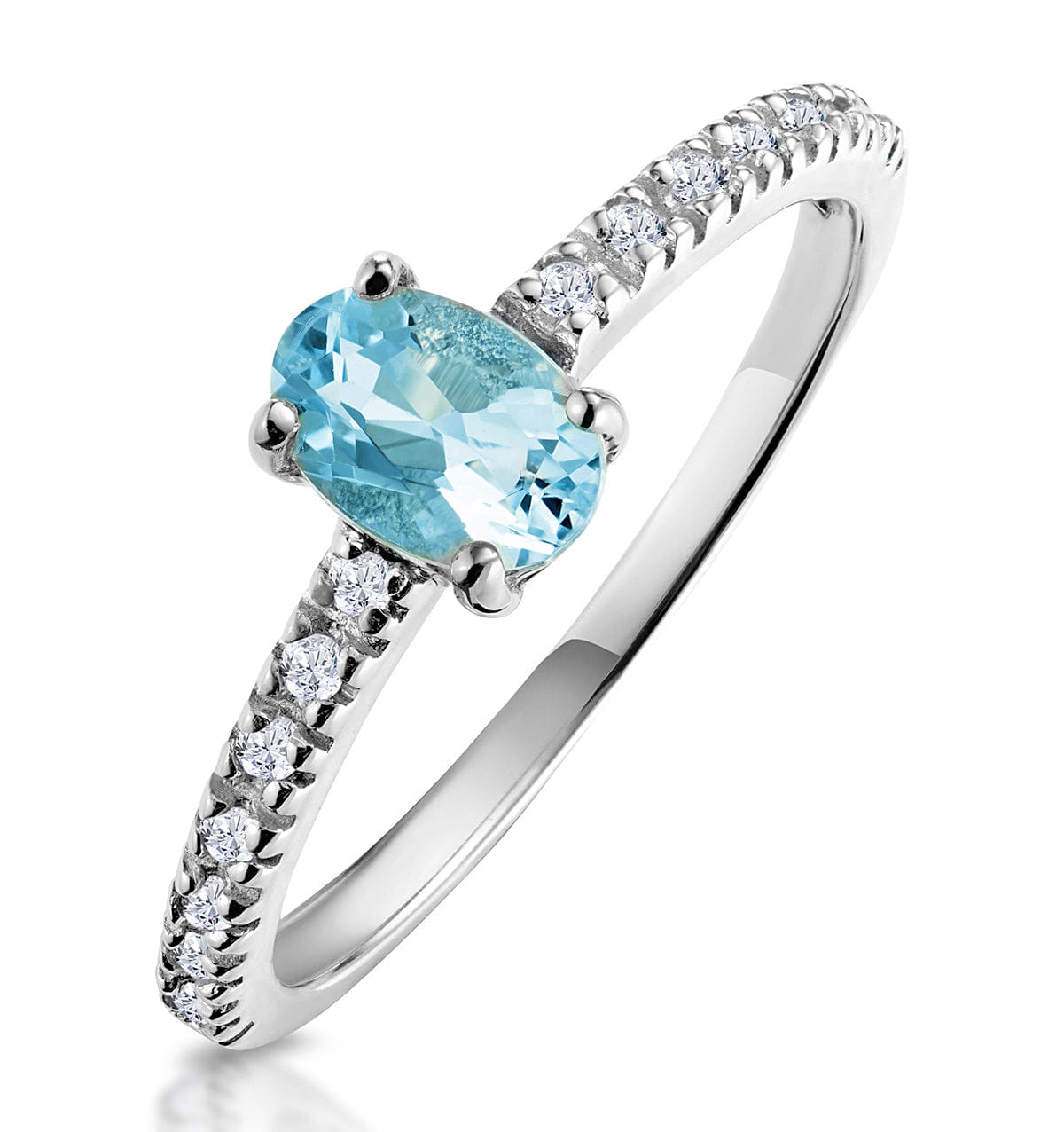 Diamond 9K White Gold Diamond and Aquamarine Ring 0.08ct