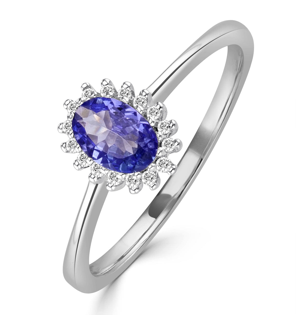 Diamond Tanzanite 6 x 4 mm And Diamond 9K White Gold Ring