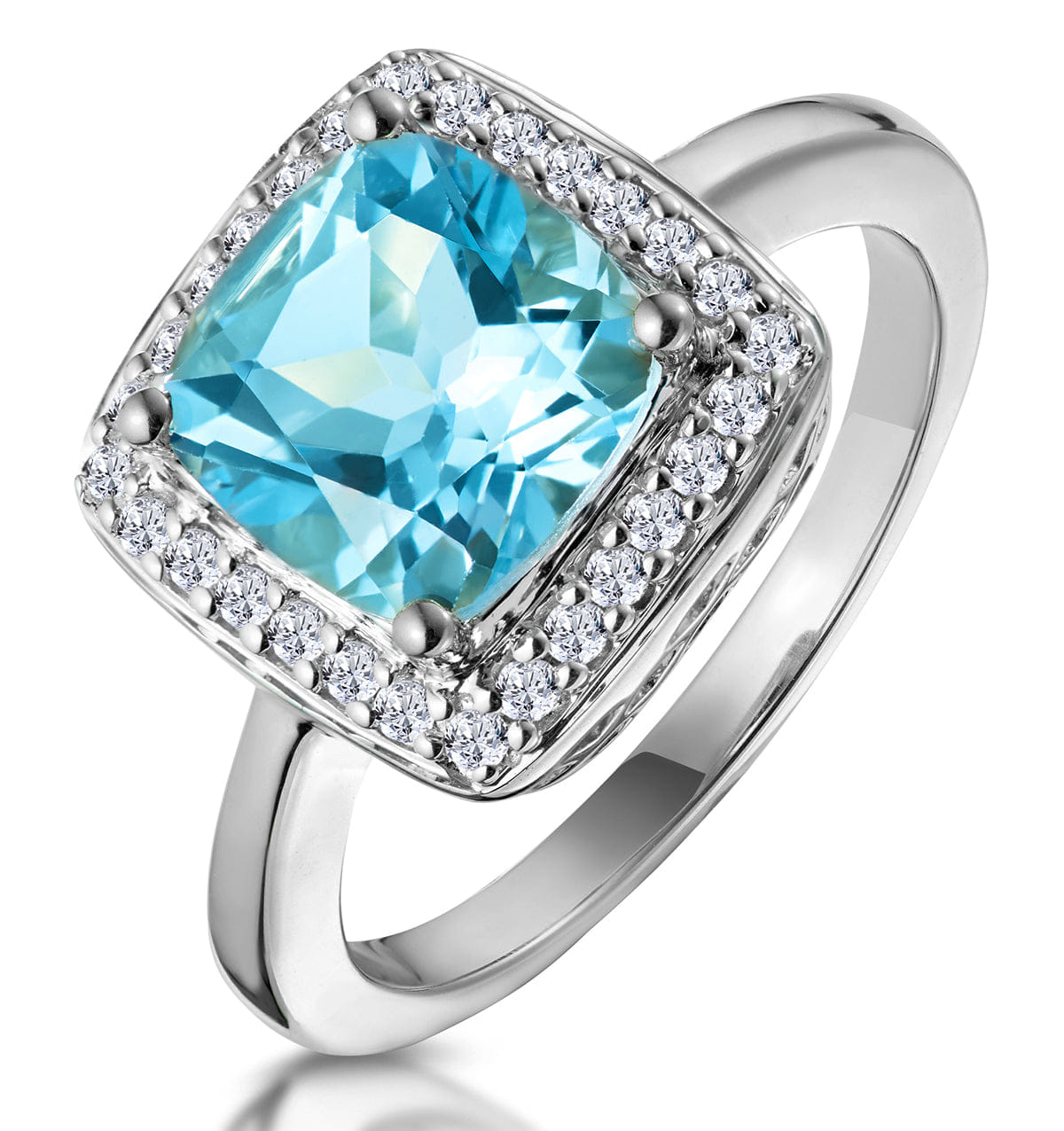 Diamond 2ct Blue Topaz and Lab Diamond Ring 9K White Gold - Asteria