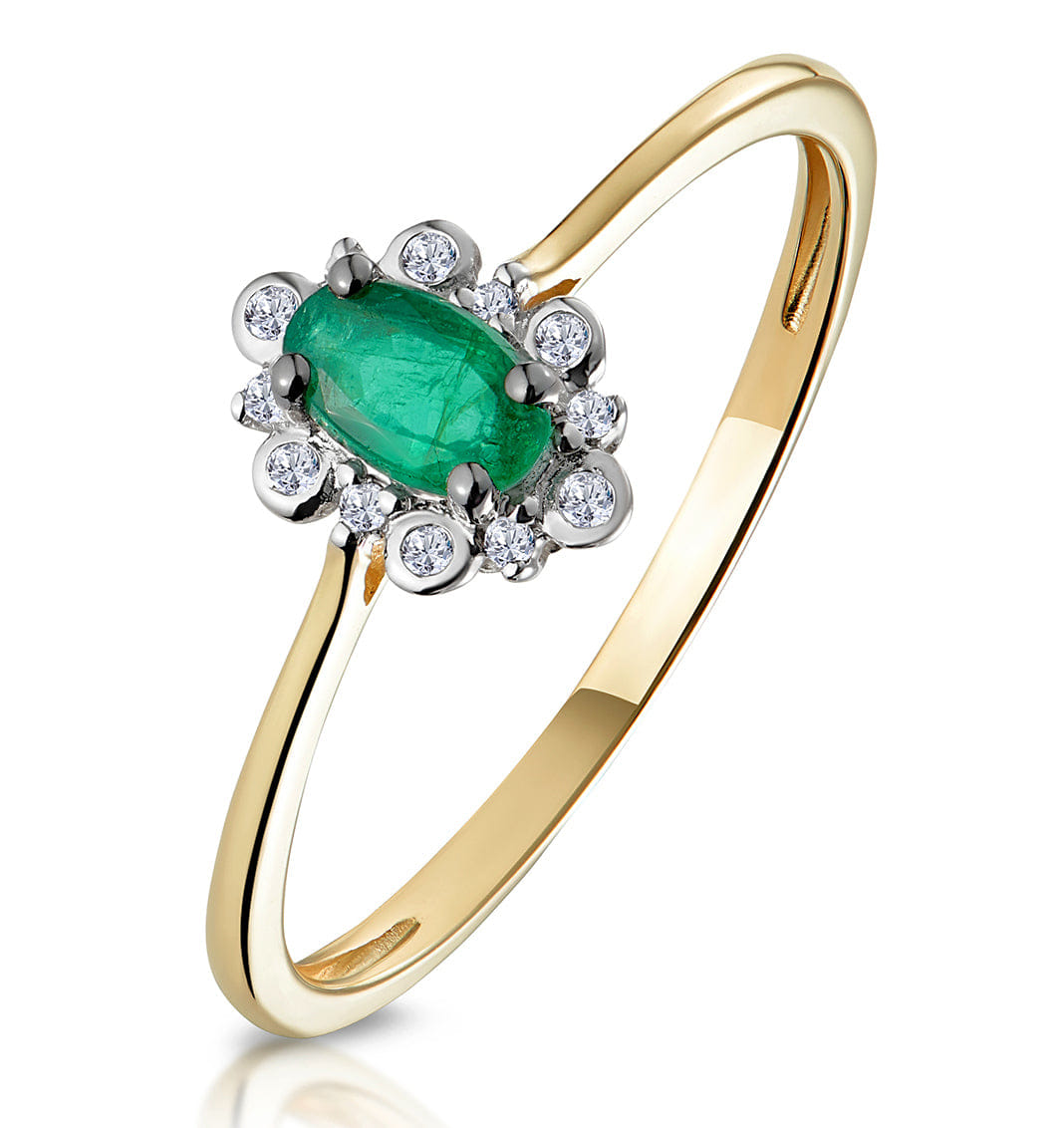 Diamond Emerald and Diamond Stellato Cluster Ring in 9K Gold