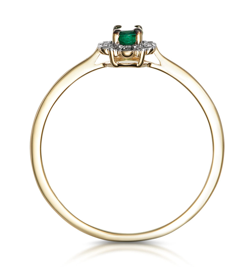 Diamond Emerald and Diamond Stellato Cluster Ring in 9K Gold