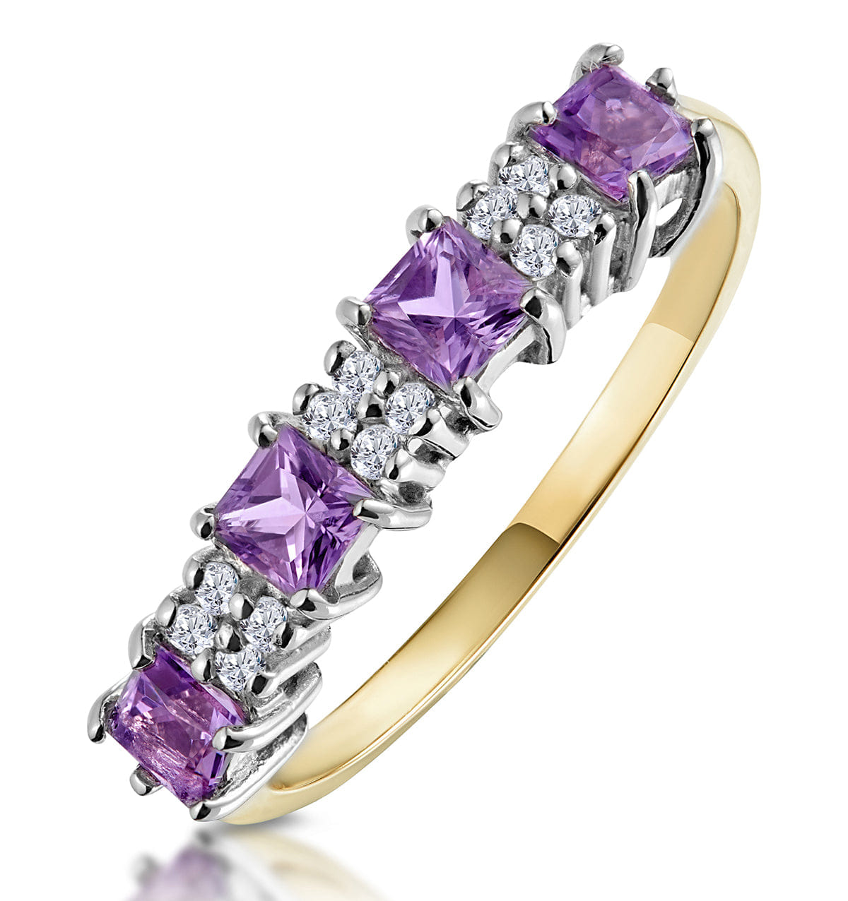 Diamond Amethyst 0.56ct And Diamond 9K Gold Ring