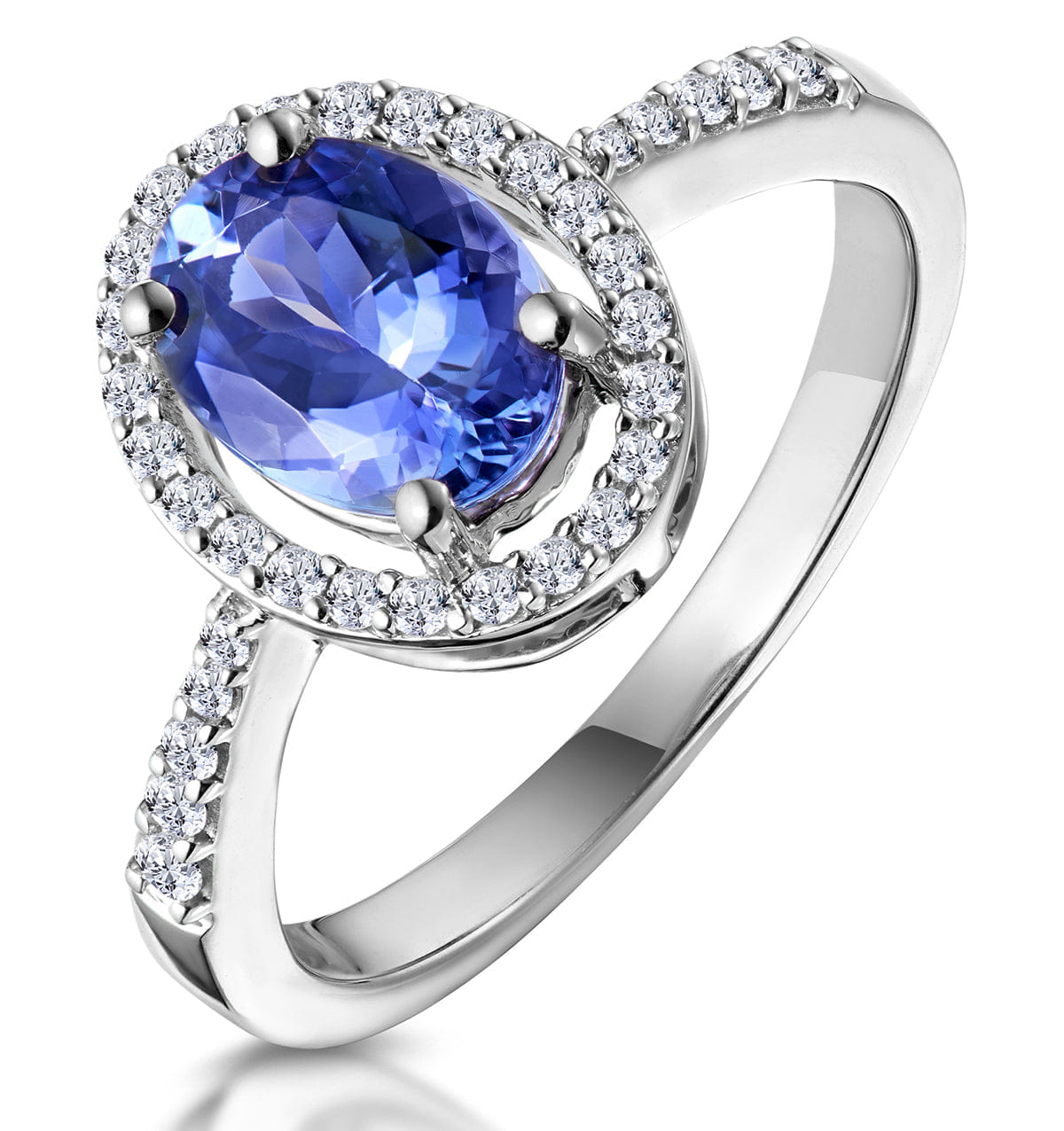 Diamond Tanzanite and Lab Diamond Oval Halo Ring in 9KW Gold - Asteria