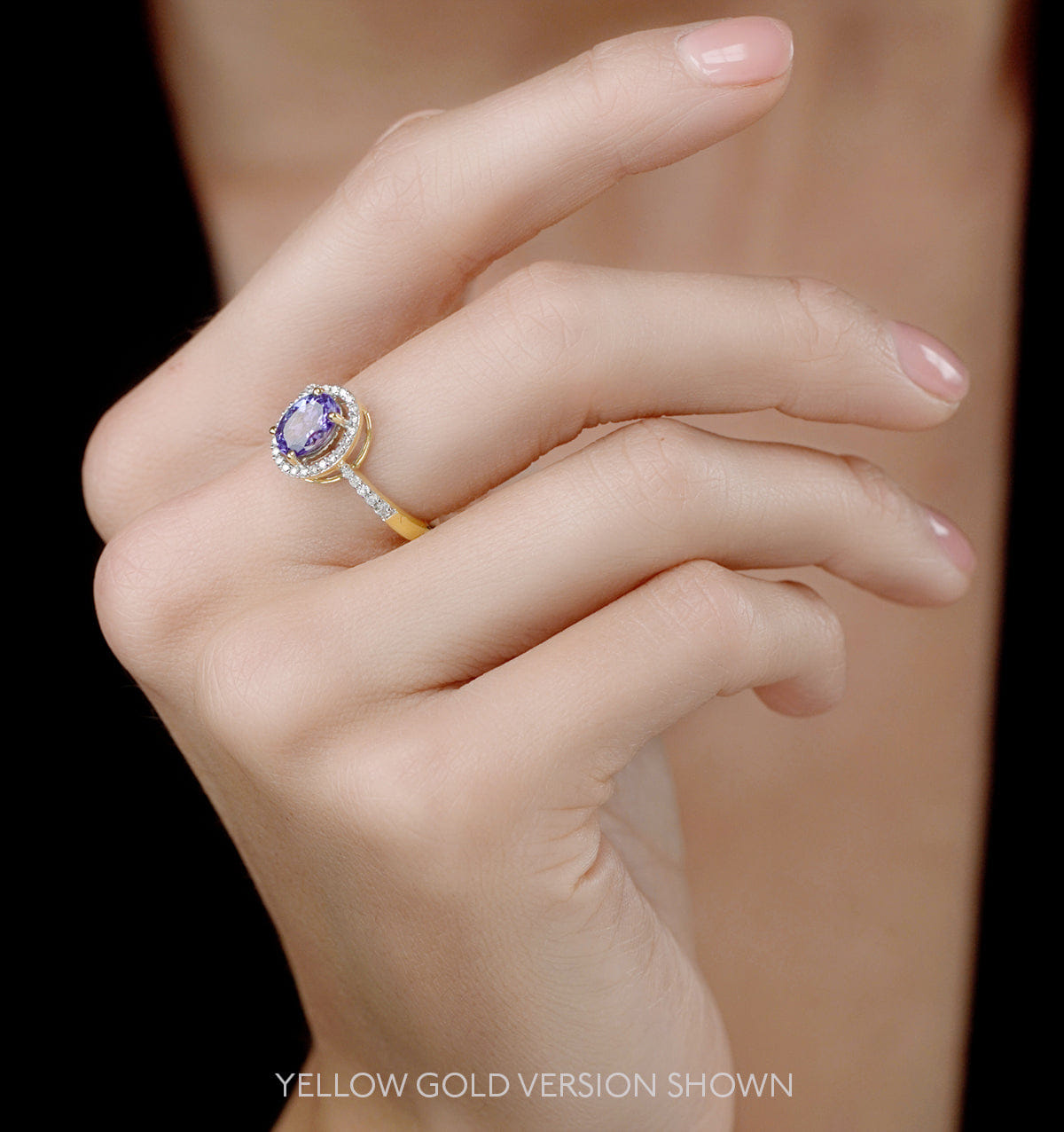 Diamond Tanzanite and Lab Diamond Oval Halo Ring in 9KW Gold - Asteria