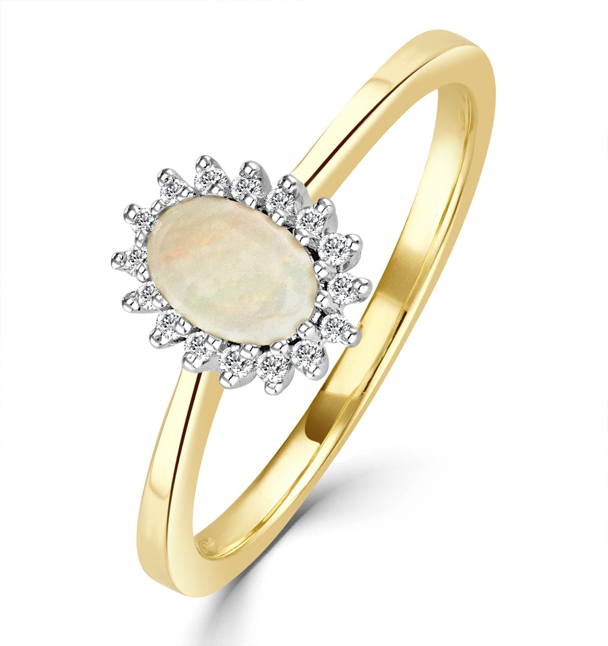 Diamond Opal 6 x 4 mm And Diamond 9K Yellow Gold Ring