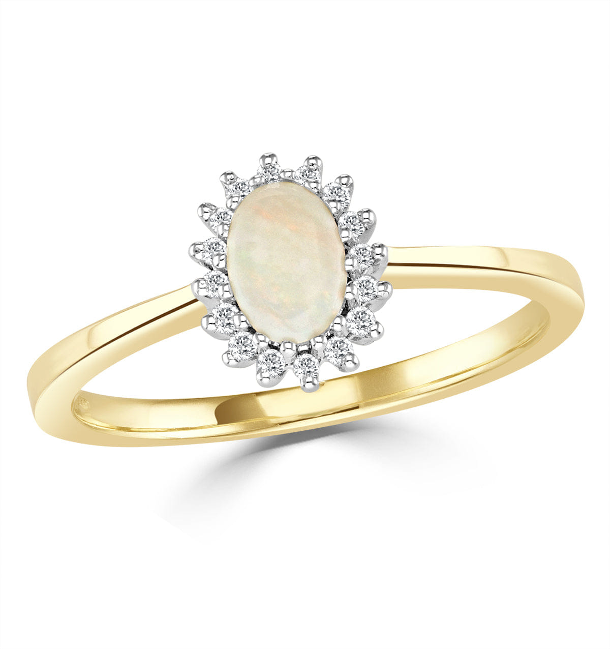 Diamond Opal 6 x 4 mm And Diamond 9K Yellow Gold Ring