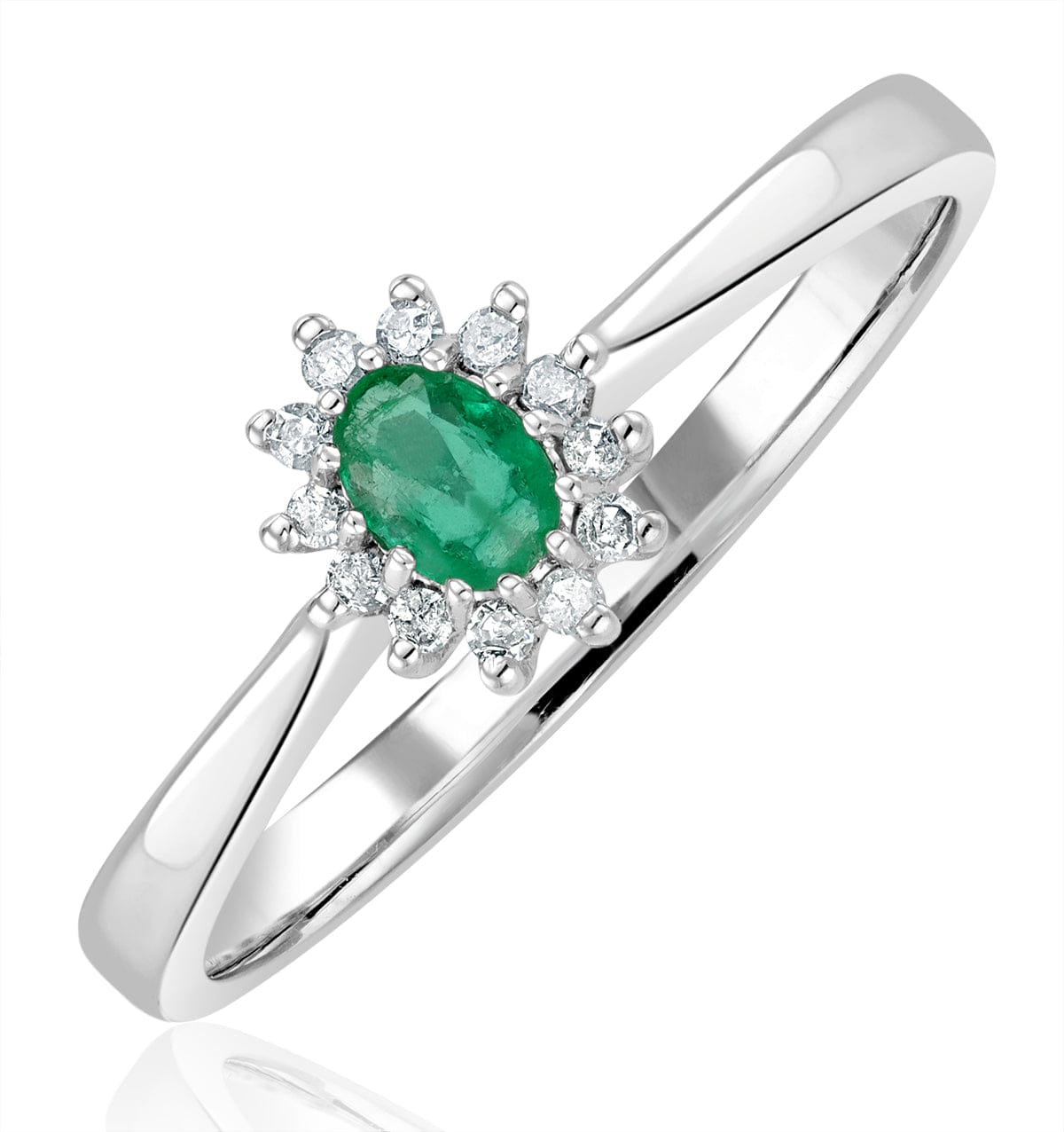 Diamond Emerald 4 x 3 mm And Diamond 9K White Gold Ring