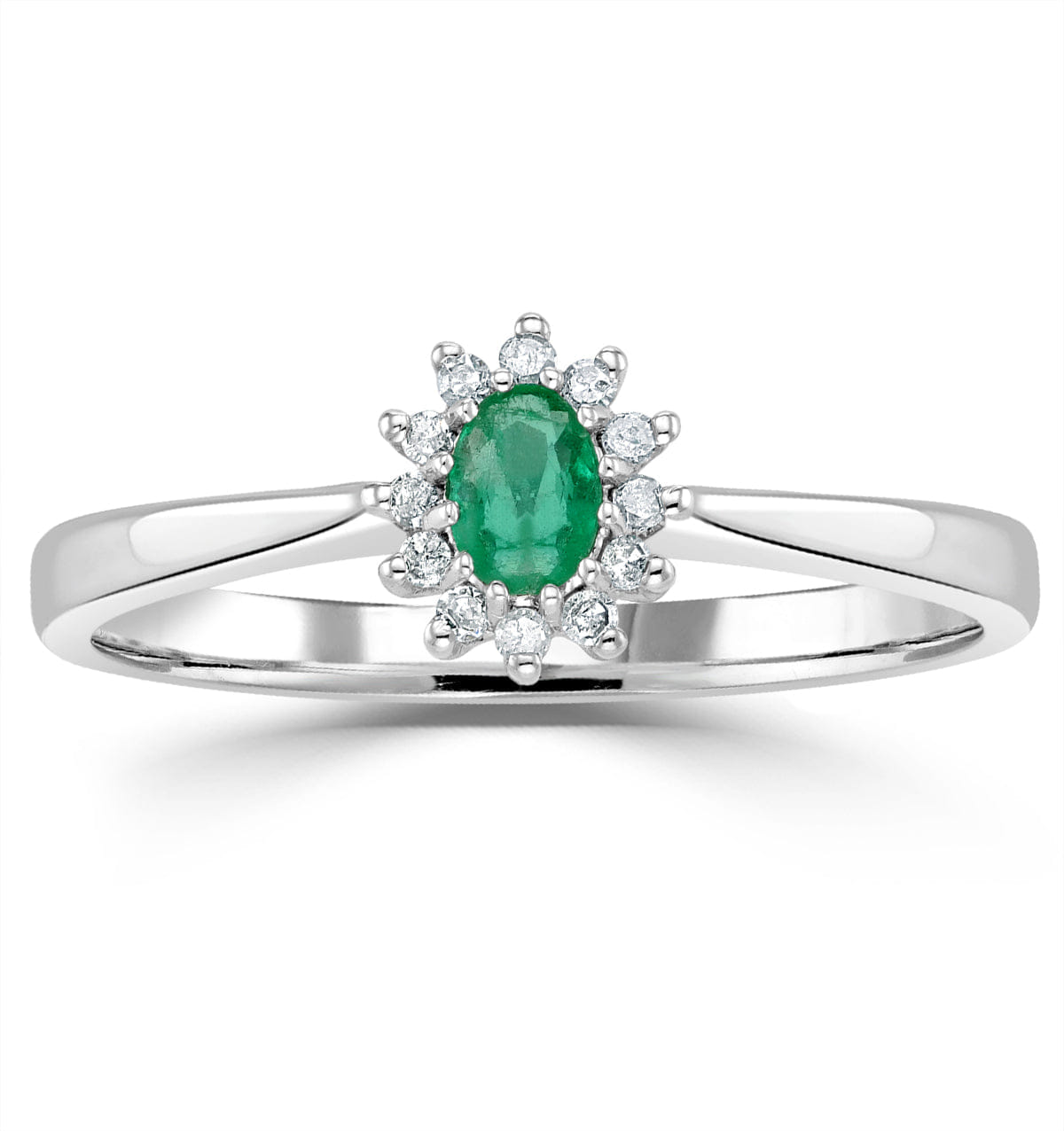 Diamond Emerald 4 x 3 mm And Diamond 9K White Gold Ring