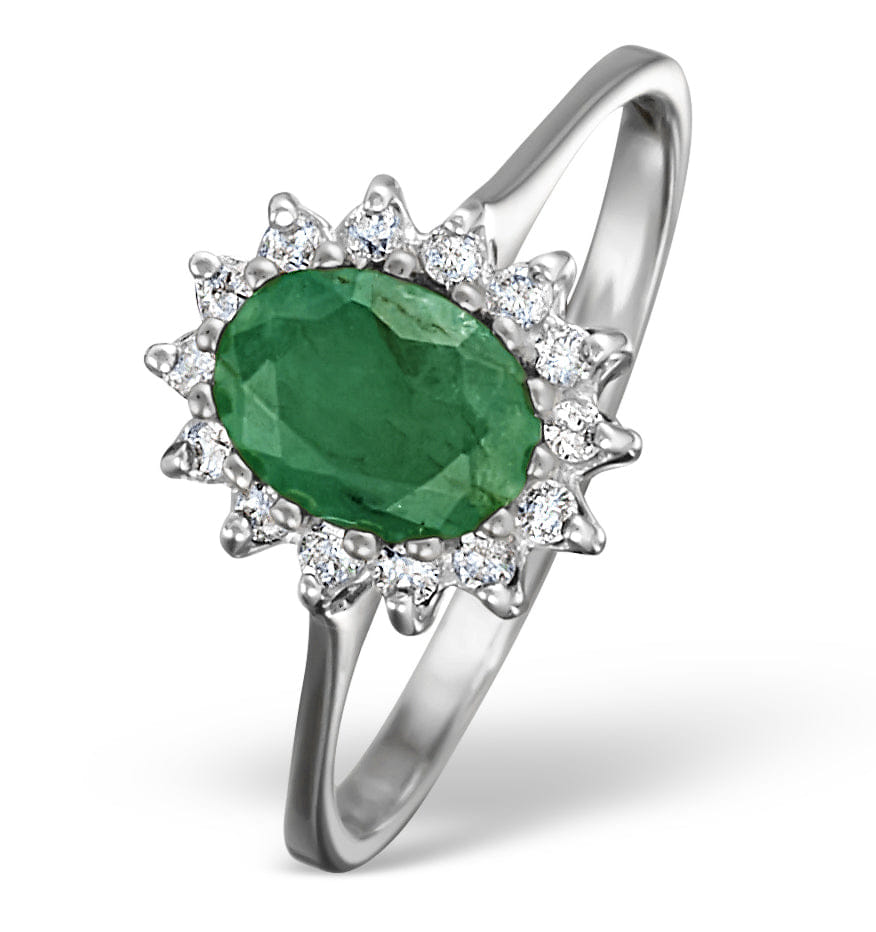 Diamond Emerald 0.83ct And Diamond 9K White Gold Ring