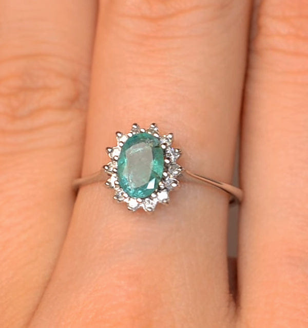 Diamond Emerald 0.83ct And Diamond 9K White Gold Ring