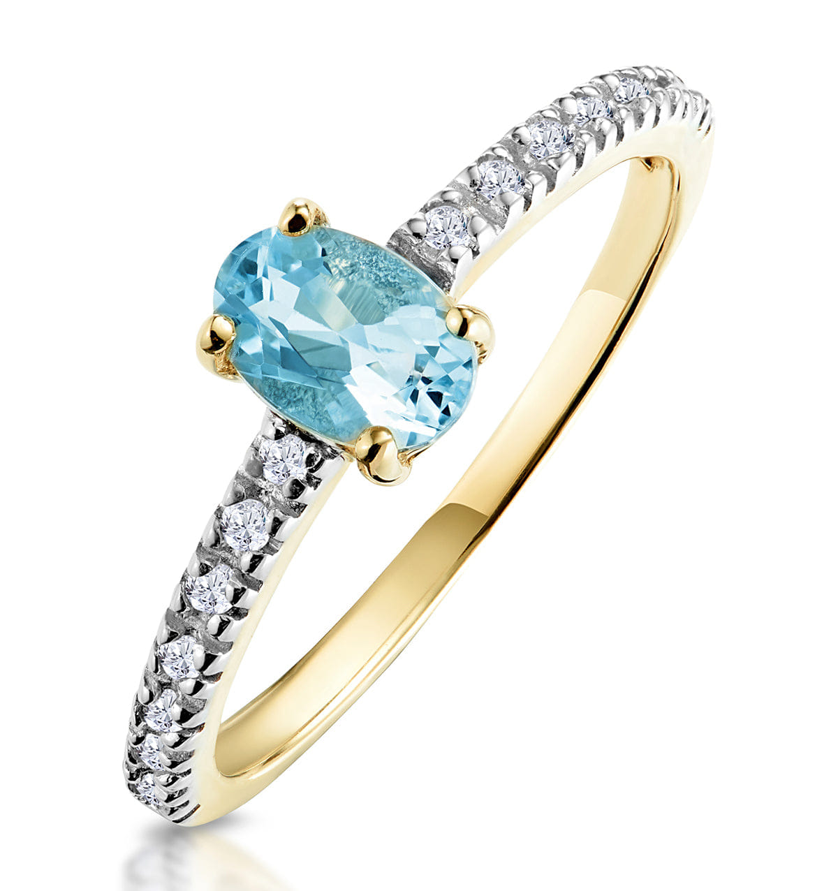 Diamond Aquamarine 0.35CT And Diamond 9K Yellow Gold Ring