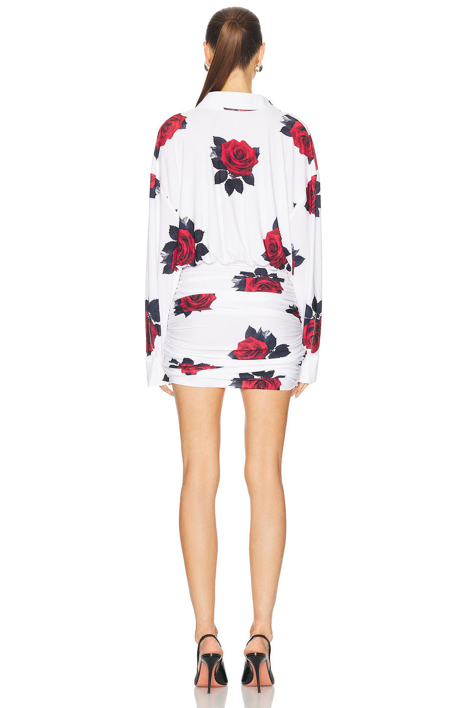 Norma Kamali Oversized Boyfriend Shirt Shirred Bottom Mini Dress
