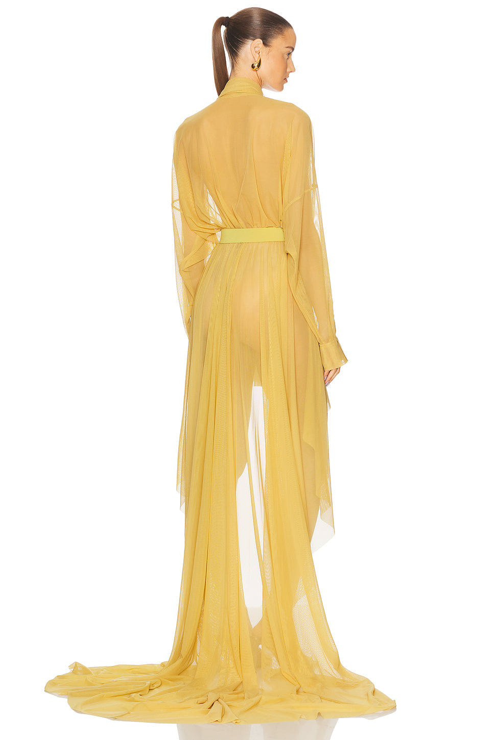 Norma Kamali Hi Low Super Oversized Boyfriend Shirt Flared Gown With Bow