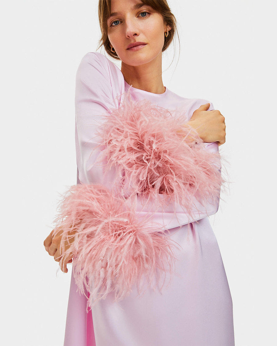 Sleeper Suzi Maxi Dress with Detachable Feathers in Pink