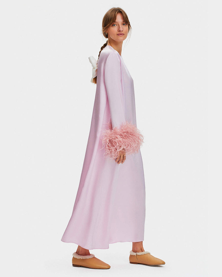 Sleeper Suzi Maxi Dress with Detachable Feathers in Pink