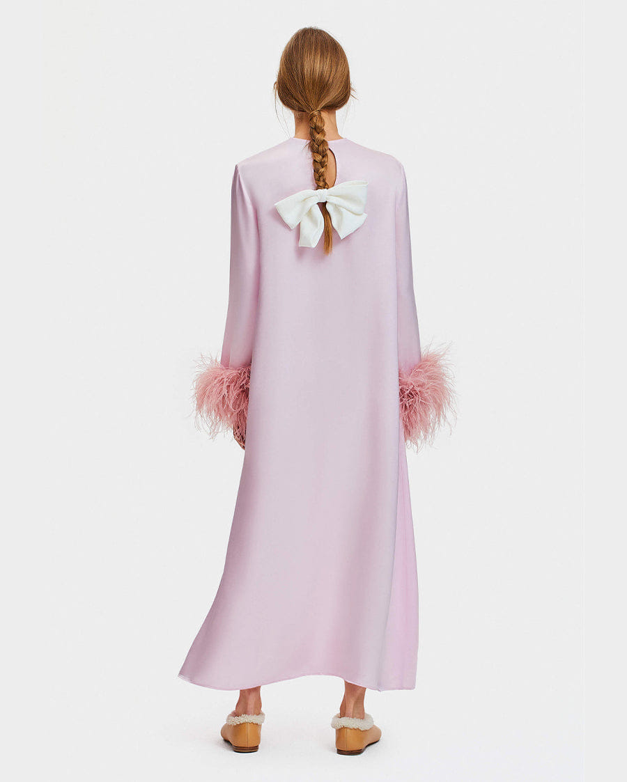 Sleeper Suzi Maxi Dress with Detachable Feathers in Pink