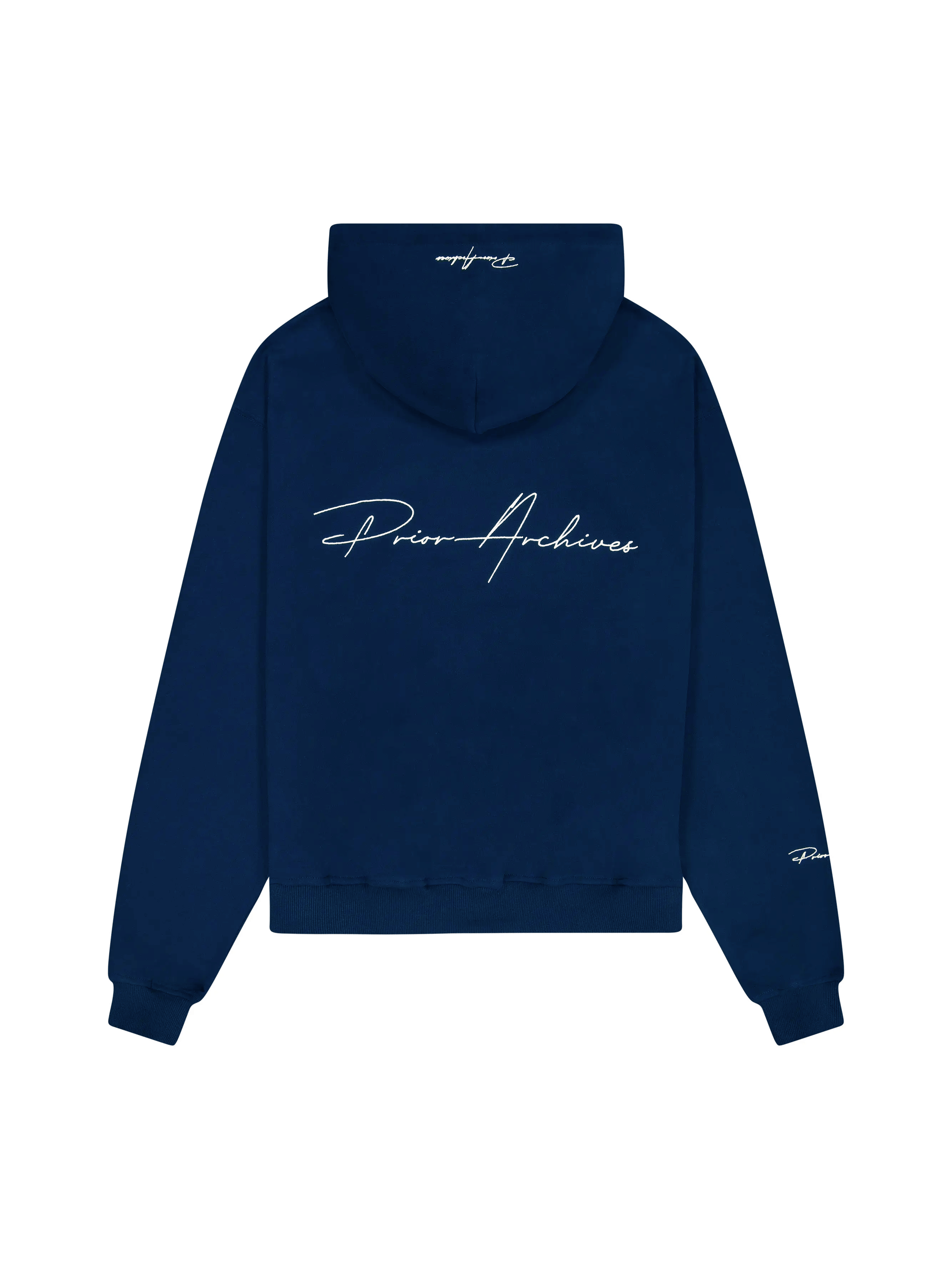 Prior Archives Prior Embroidery Logo Oversized Cropped Hoodie Midnight Navy