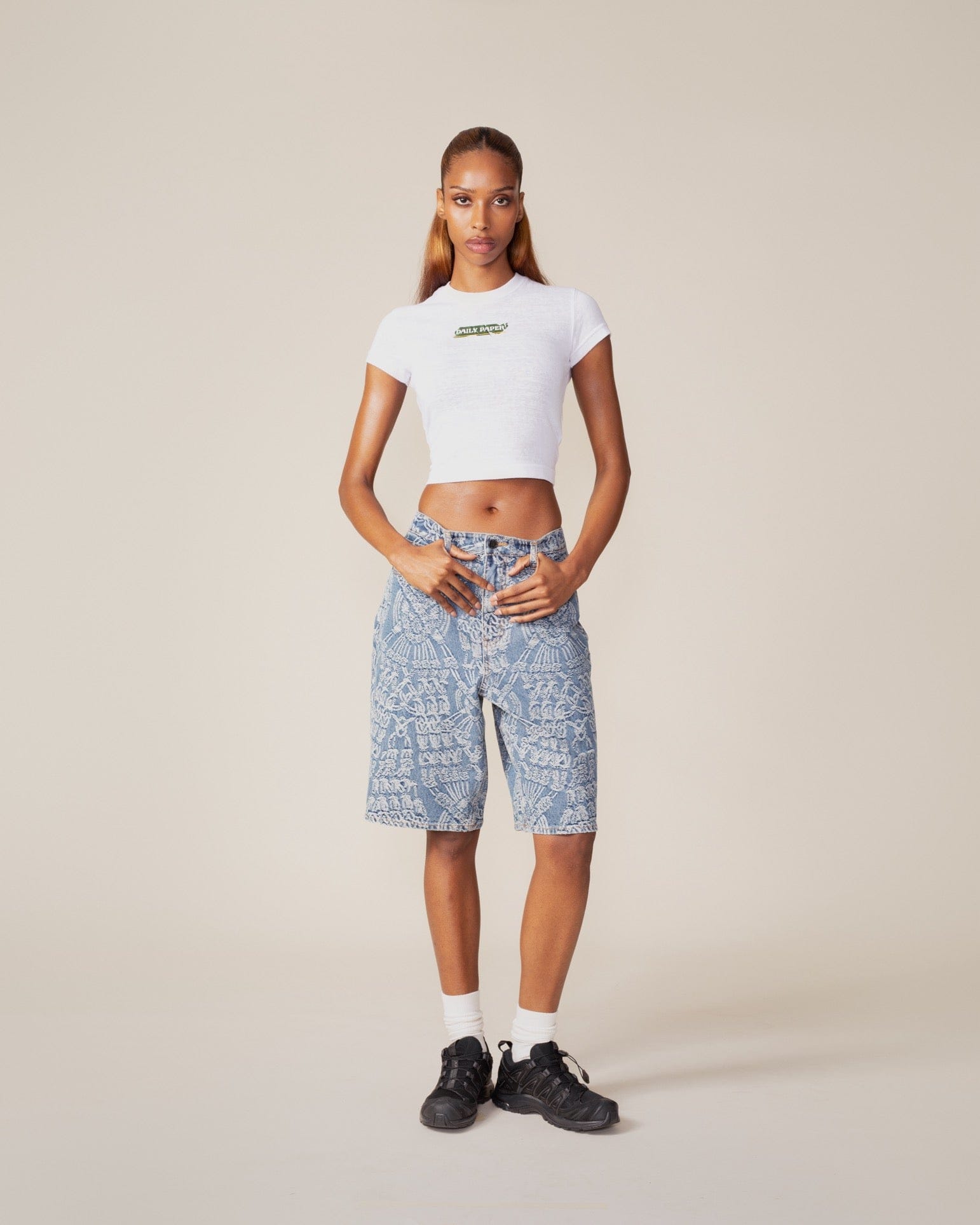 White Sticker Cap Sleeve T - Shirt