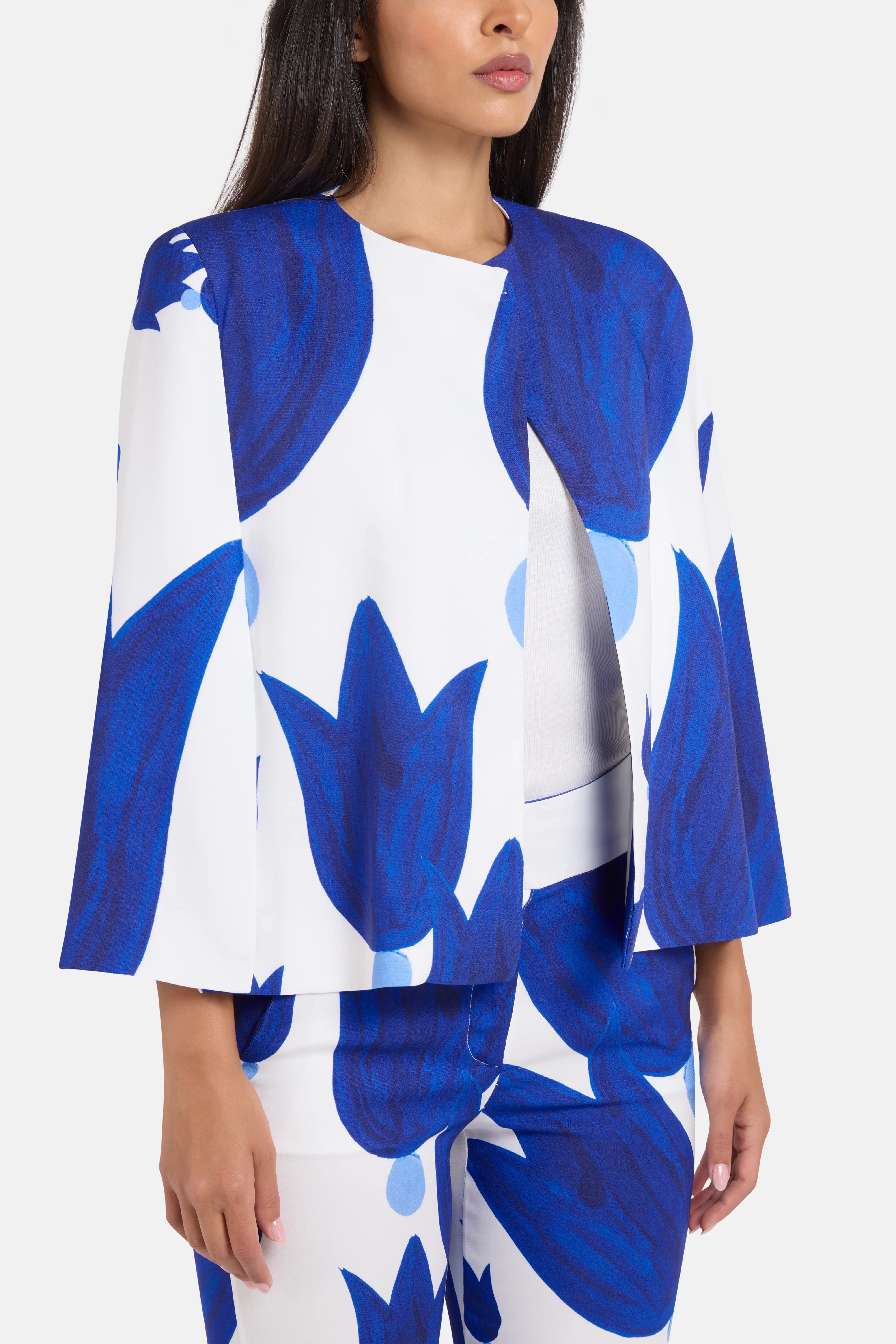 Themis Z Theano Patterned Cape Coat in Blue and White
