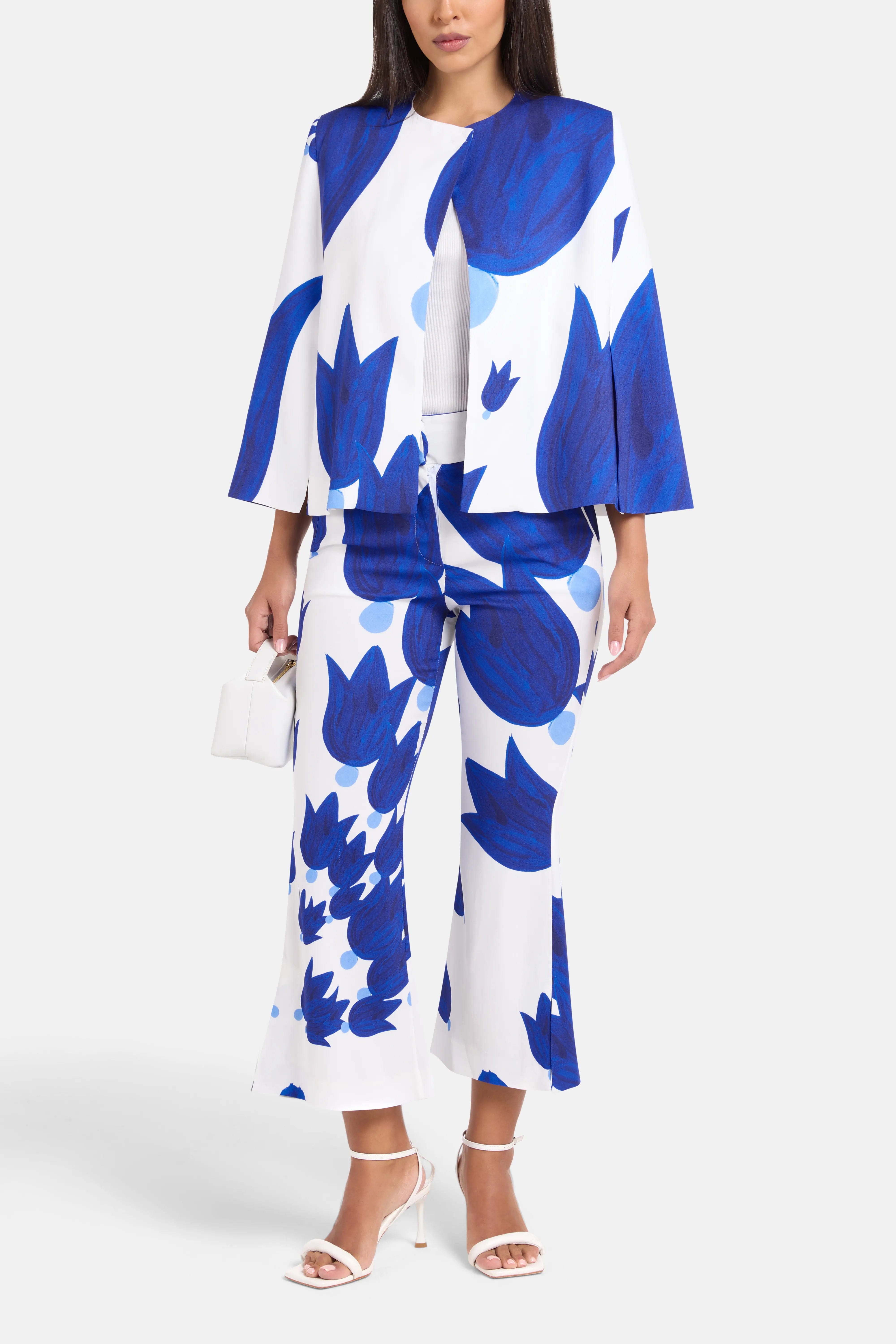 Themis Z Theano Patterned Cape Coat in Blue and White